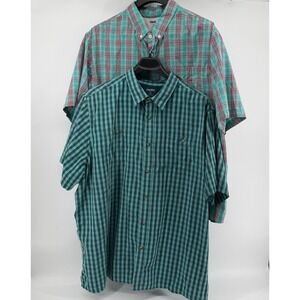 King Size Shirts Mens 4XL Tall Teal Plaid Gingham Bundle 2pk Short Sleeve Button